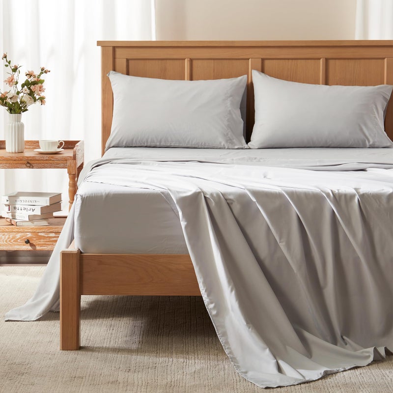 Comfort Spaces Coolmax Moisture Wicking Sheet Set Soft, Fade Resistant, All Elastic Deep Pocket Fits Up to 16" Mattress - Warm Weather Cooling Sheets for Night Sweats, Twin, Grey, 3 Piece - Image 1